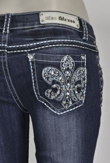 Miss Chic Jeans Boot Cut w Fleur De Lis Studded Design SZ 1 15 (1898C)