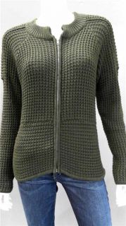 525 America Waffle Zip Misses s Wool Full Sweater Loden Green Knit Top 