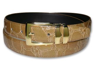 Taupe Brown Bonded Leather Belt Gold Tone Buckle Sz 38