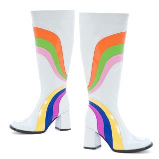 Rainbow Hippie 60s 70s Reto GoGo Knee Boots Heels