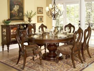 New 7pc Oval Warm Brown Cherry Dining Wood Table Set
