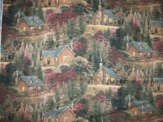 GORGEOUS THOMAS KINKADE CABINS IN THE WOODS COTTON FABRIC BTY