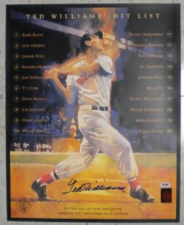 Ted Williams Autographed The Hit List Lithograph Boston Red Sox PSA 