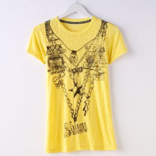 Abbey Dawn Avril Lavigne Burnout Yellow Skull Chain Tee T Shirt RARE 