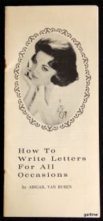 Abigail Van Buren 1963 How to Write Letters for All Occasions Dear 