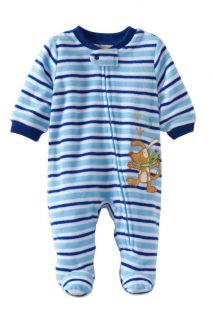 Absorba Infant Boys 1 Piece Blue Striped Polar Fleece Footed Blanket 
