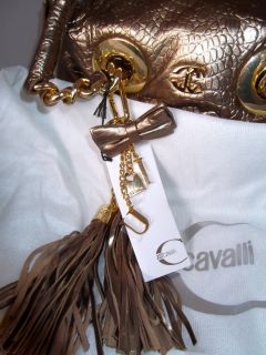 895 Roberto Cavalli Metallic Rose Gold Satchel Leather Purse Bag Just 