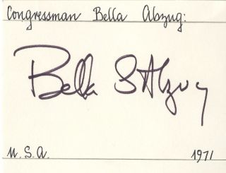 Bella Abzug U s Congresswoman Feminist Authentic Autographed 4x5 Card 