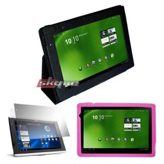   for acer iconia a500 tablet leather case+ pink skin cover+lcd film