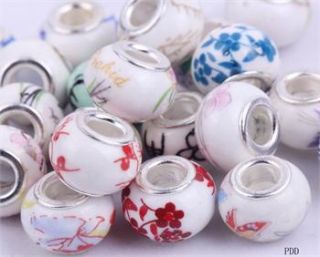 Charms Lampwork Porcelain Flower Murano Beads Core Fit European 
