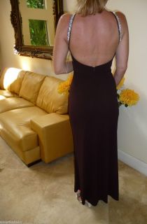 Betsy Adam Evening Gown Woman Dress Brown Crystal Stones Size Large L 