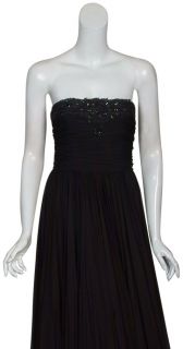 Reem Acra Regal Black Beaded Ruched Silk Evening Gown Dress 6 New 