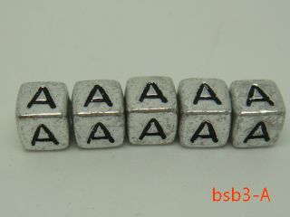 50pcs 10g 6mm Silver Cube Acrylic Individual Letter Alphabet Beads 