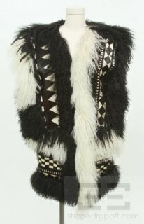 Adrienne Landau Black & White Pony Hair & Lambswool Trim Vest