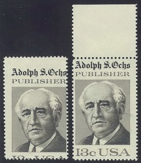 1700 Adolph Ochs   Publisher, Top Margin 2 Way Misperf Mint NH