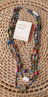 African Jewelry Beads Glass Seeds Paper 3 Strand Necklace Kenya Fair 