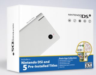   DSi White Handheld System 5 Pre Installed Titles Brain Age Collection