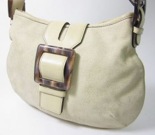 ADRIENNE VITTADINI Beige Plain Woven Canvas Leather Strap Shoulder Bag 