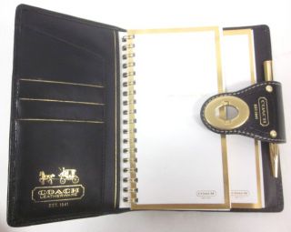 New Auth Coach Black Gold Tone Leather Planner Agenda