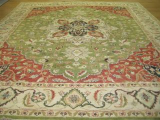 12x15 Large Green Coral Beige Agra OUSHAK Hand Knotted Wool Oriental 