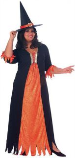 new womens witch costume & hat orange black long dress plus size 16 20 