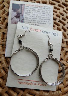 African Jewelry Silver Copper Wire Hoops Beads Earrings Kenya