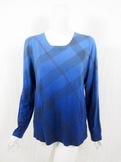 Burberry Brit Womens Jet Blue Plaid Sweater XL $350 New