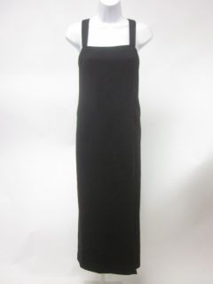 FRANK AGOSTINO Black Wool Spaghetti Strap Front Slit Full Length Dress 