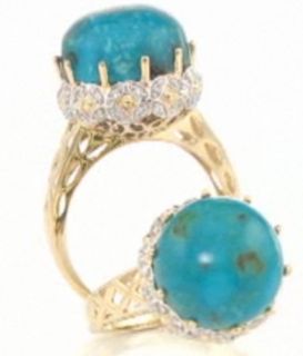 Heritage Gems 14K Turtle Back Turquoise and Diamond Ring Size 8