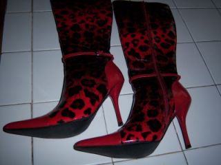 ALDI 10 Fashion Boots Womens size 8 Red & Black Knee High Stiletto 