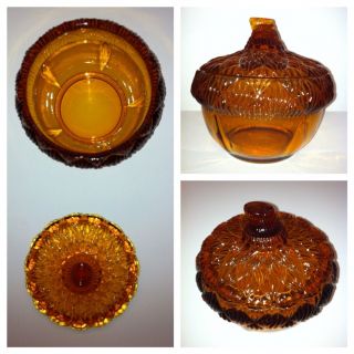 WILLIAMS SONOMA AMBER GLASS ACORN TUREEN BOWL WITH COVER, GREAT FOR 