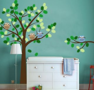 Children Owl Tree Decal with Round Owls Baby Nursery Decor Wall Decal 