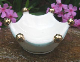 Holt Howard Porcelain Crown Shaped Open Salt DIP Cellar Dish Blue Gold 