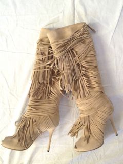 Gucci Akerman Suede Fringed Open Toe Boots Size 37