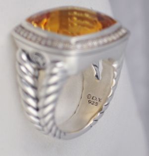David Yurman 17mm Orange Citrine Diamond Albion Ring $2350