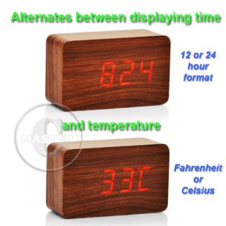   Desk Shelf Digital C F LED Wood Rosewood USB Alarm Clock 100 60