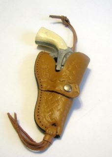 Miniature Toy Western Pistol and Holster Diecast Gun and Vinyl leather 