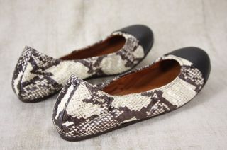 New Lanvin Cap Toe Snake Ballet Flats shoes Size 7 Noir Blanc $873 NIB 