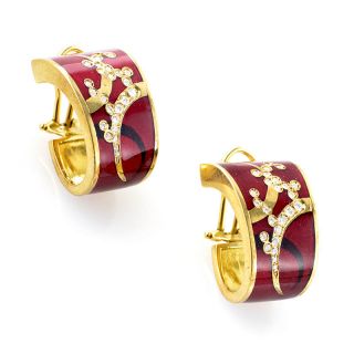 Alessandro Fanfani 18K Yellow Gold Red Enamel & Diamond Earrings