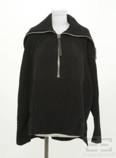 Alexander Wang Black Chunky Ribbed Knit Half Zip Sweater Size L New 
