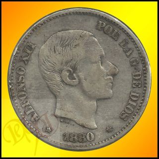   Philippines 50 Centimos de Peso 1880 Alfonso XII Silver Coin