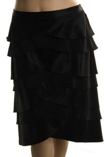 Alex Evenings New Black Satin Back Zip Artichoke Tiered Skirt Plus 14W 