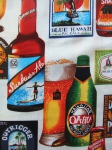 Hoffman Hawaiian Beer Bottle Glasses Drinks Fabric Yard