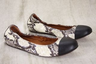New Lanvin Cap Toe Snake Ballet Flats shoes Size 7 Noir Blanc $873 NIB 