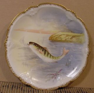Old Abbey Limoges Signed Hand Painted Fish Plates