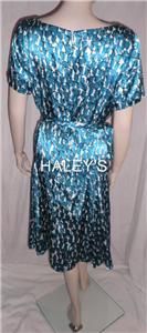 New Alex Marie Teal White Black Belted Dress Size 14