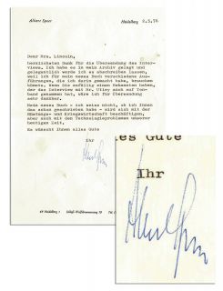 Albert Speer Typed Letter Signed Nazi Nuremberg Utley