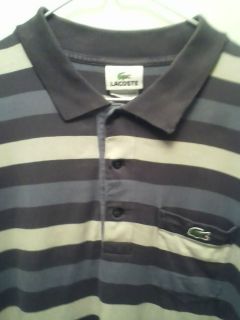 Lacoste Polo Shirt Striped Tri Color Big Lacoste Logo Size 4