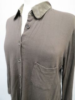 Raquel Allegra Button Front Shirt w/ Silk sz XS NEW Pewter Long Sleeve 