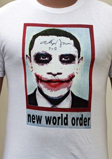   infowars obama joker nwo t shirt signed and decorated by alex jones